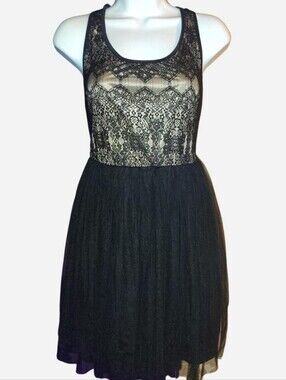 Sleeveless Black Lace Bodice Tulle Skirt Dress
